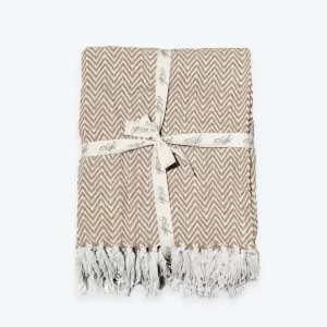 Audley Cotton Chevron Herringbone Throw Beige