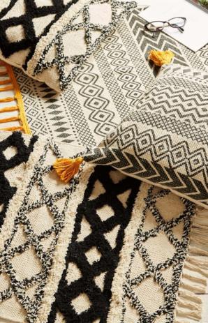 Black and White patterned cushions and throw