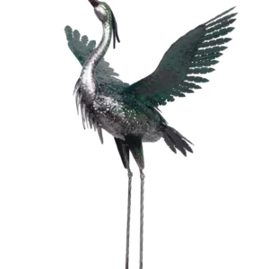 Heron with wings spread Metal Garden Sculpture