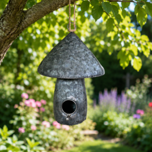 Hanging Mushroom Birdhouse - Galvanised Metal