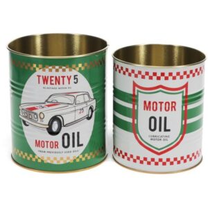 Metal Storage Tins Motor Oil - Set of 2