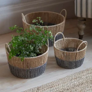 Set of 3 Two-Tone Seagrass Baskets